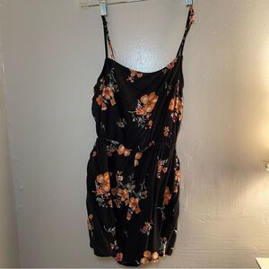 Orange & Black Floral Spaghetti Strap Romper